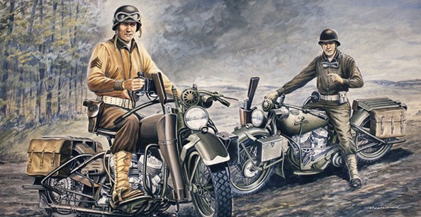 1-35 WWII US Soldiers on Motorcycles (2) D-Day 75